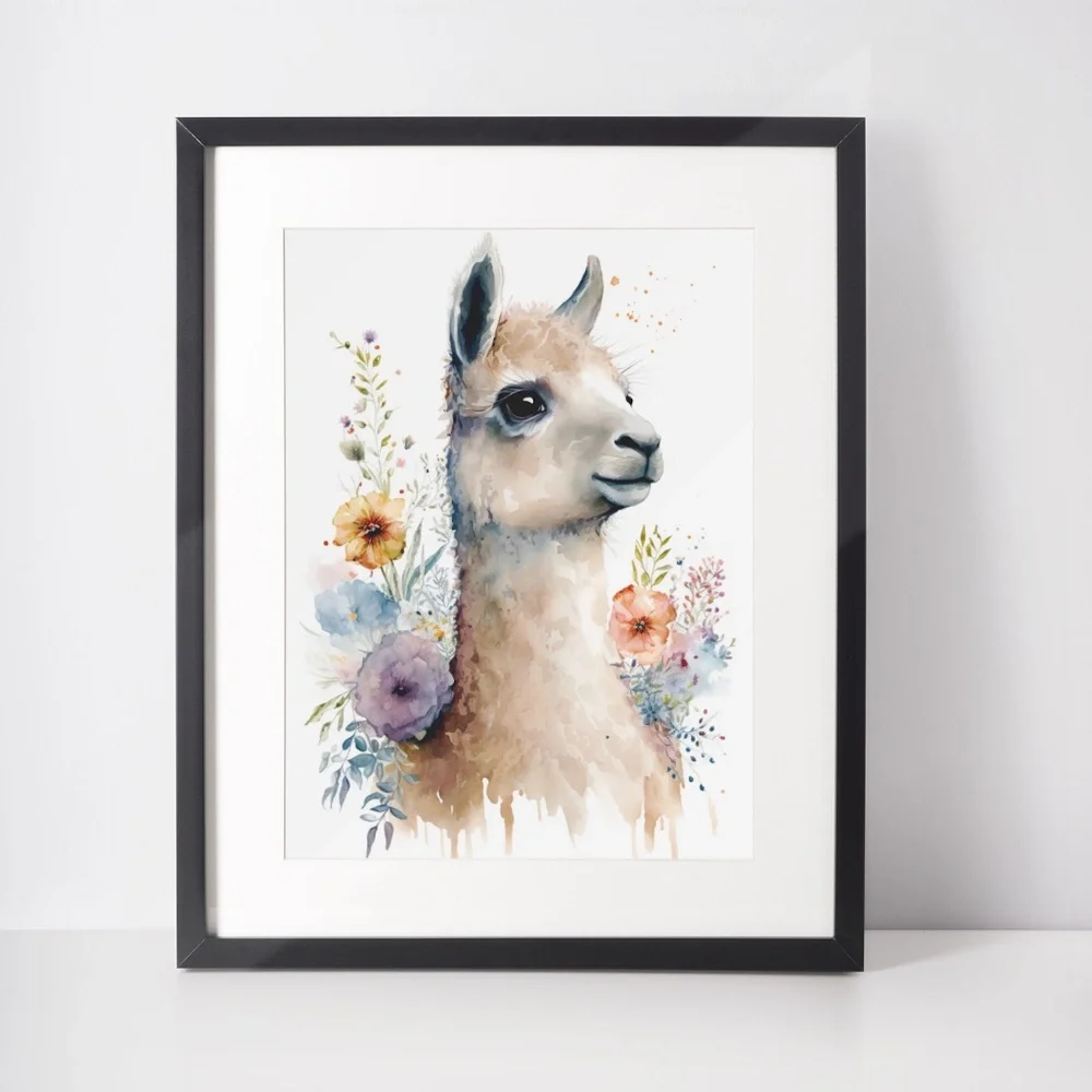 Watercolor Cute Floral Llama Wall Art Illustration Print Poster Card Unframed - Picture 2 of 6